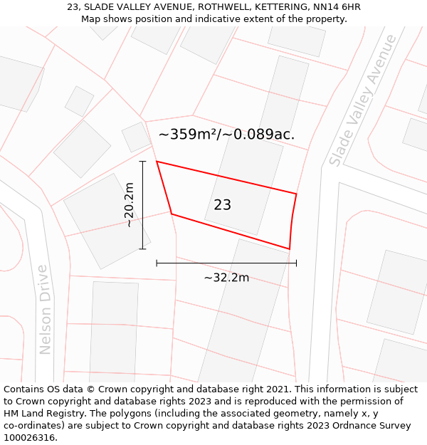23, SLADE VALLEY AVENUE, ROTHWELL, KETTERING, NN14 6HR: Plot and title map