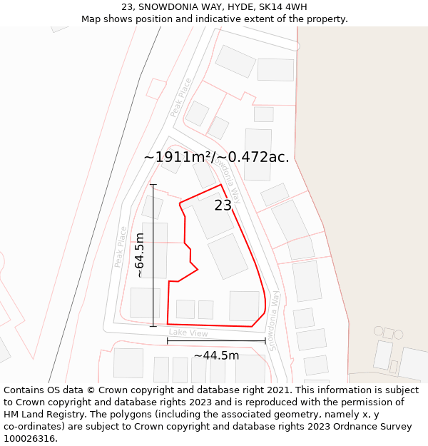 23, SNOWDONIA WAY, HYDE, SK14 4WH: Plot and title map