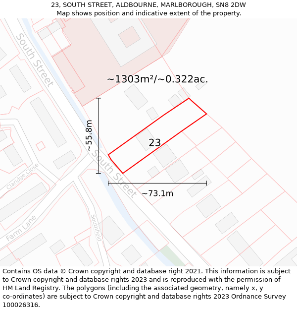 23, SOUTH STREET, ALDBOURNE, MARLBOROUGH, SN8 2DW: Plot and title map