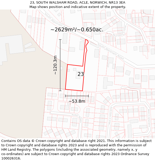 23, SOUTH WALSHAM ROAD, ACLE, NORWICH, NR13 3EA: Plot and title map