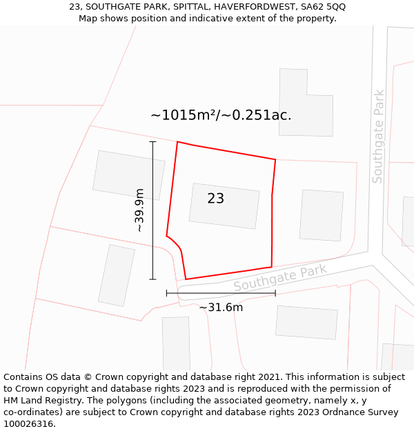 23, SOUTHGATE PARK, SPITTAL, HAVERFORDWEST, SA62 5QQ: Plot and title map