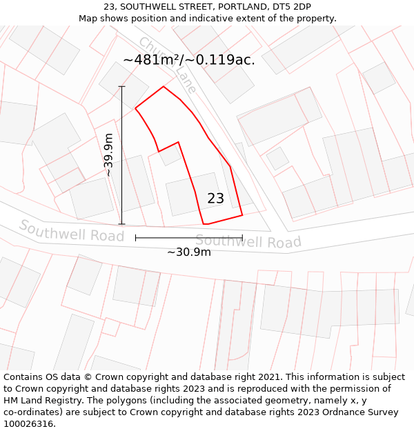 23, SOUTHWELL STREET, PORTLAND, DT5 2DP: Plot and title map