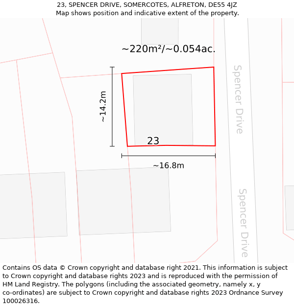 23, SPENCER DRIVE, SOMERCOTES, ALFRETON, DE55 4JZ: Plot and title map