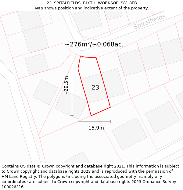 23, SPITALFIELDS, BLYTH, WORKSOP, S81 8EB: Plot and title map