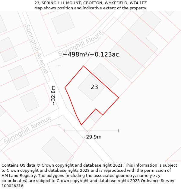 23, SPRINGHILL MOUNT, CROFTON, WAKEFIELD, WF4 1EZ: Plot and title map