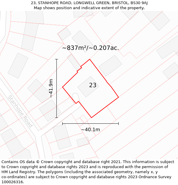 23, STANHOPE ROAD, LONGWELL GREEN, BRISTOL, BS30 9AJ: Plot and title map