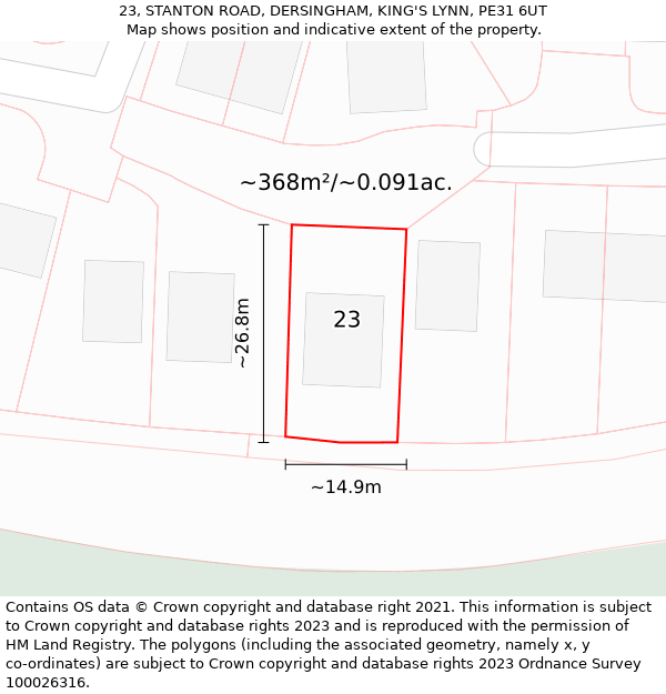 23, STANTON ROAD, DERSINGHAM, KING'S LYNN, PE31 6UT: Plot and title map