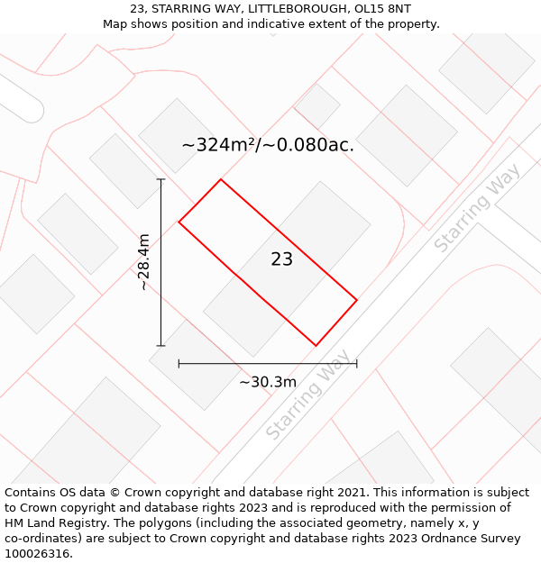 23, STARRING WAY, LITTLEBOROUGH, OL15 8NT: Plot and title map