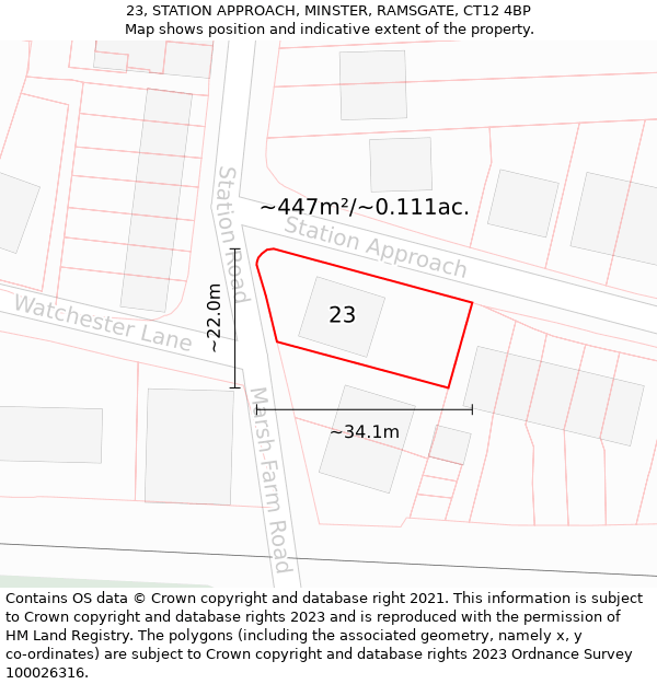 23, STATION APPROACH, MINSTER, RAMSGATE, CT12 4BP: Plot and title map