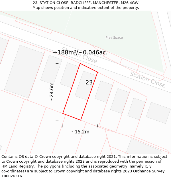 23, STATION CLOSE, RADCLIFFE, MANCHESTER, M26 4GW: Plot and title map