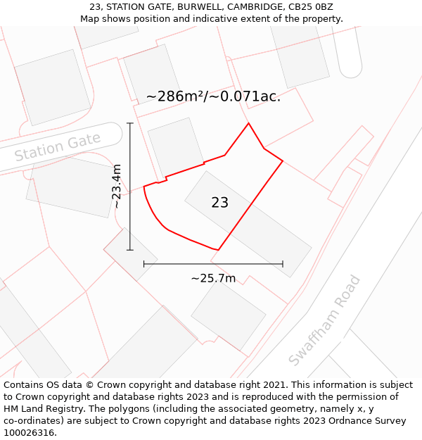 23, STATION GATE, BURWELL, CAMBRIDGE, CB25 0BZ: Plot and title map