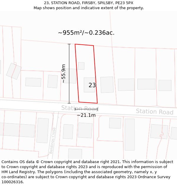 23, STATION ROAD, FIRSBY, SPILSBY, PE23 5PX: Plot and title map