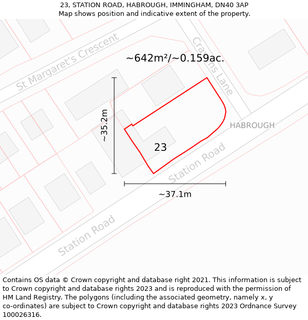 23, STATION ROAD, HABROUGH, IMMINGHAM, DN40 3AP: Plot and title map