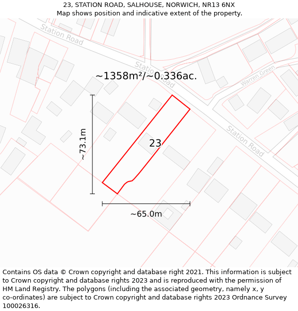 23, STATION ROAD, SALHOUSE, NORWICH, NR13 6NX: Plot and title map