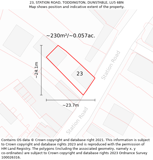 23, STATION ROAD, TODDINGTON, DUNSTABLE, LU5 6BN: Plot and title map