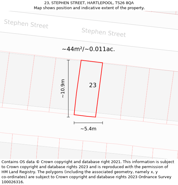 23, STEPHEN STREET, HARTLEPOOL, TS26 8QA: Plot and title map