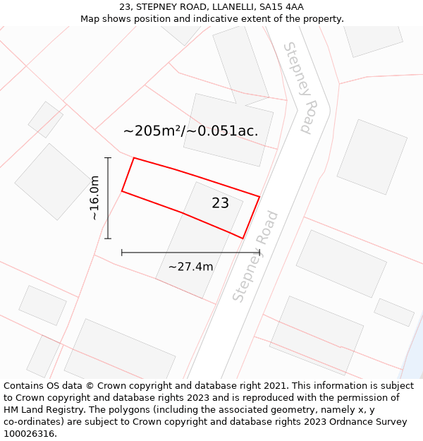 23, STEPNEY ROAD, LLANELLI, SA15 4AA: Plot and title map