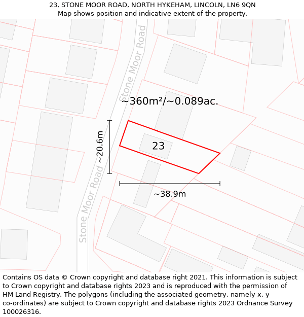 23, STONE MOOR ROAD, NORTH HYKEHAM, LINCOLN, LN6 9QN: Plot and title map