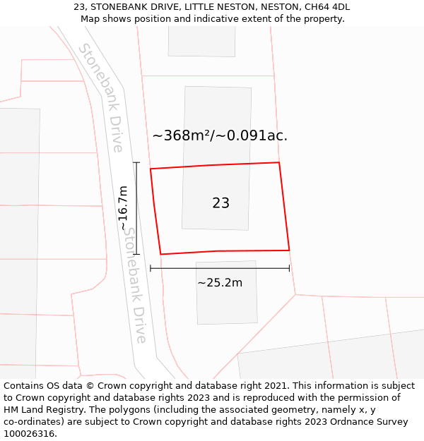 23, STONEBANK DRIVE, LITTLE NESTON, NESTON, CH64 4DL: Plot and title map