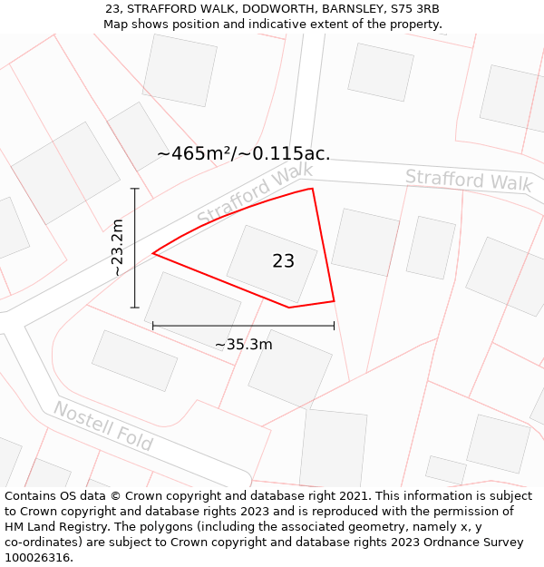 23, STRAFFORD WALK, DODWORTH, BARNSLEY, S75 3RB: Plot and title map