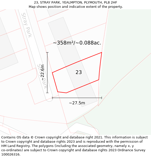 23, STRAY PARK, YEALMPTON, PLYMOUTH, PL8 2HF: Plot and title map