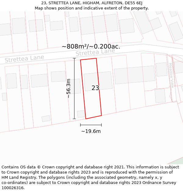 23, STRETTEA LANE, HIGHAM, ALFRETON, DE55 6EJ: Plot and title map