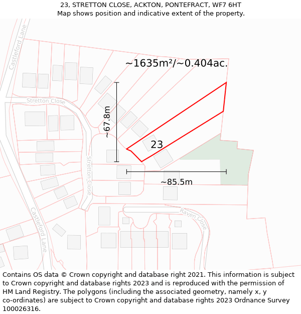 23, STRETTON CLOSE, ACKTON, PONTEFRACT, WF7 6HT: Plot and title map