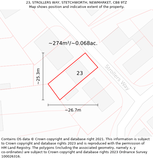 23, STROLLERS WAY, STETCHWORTH, NEWMARKET, CB8 9TZ: Plot and title map