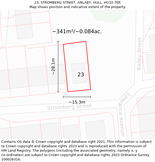 23, STROMBERG STREET, ANLABY, HULL, HU10 7ER: Plot and title map