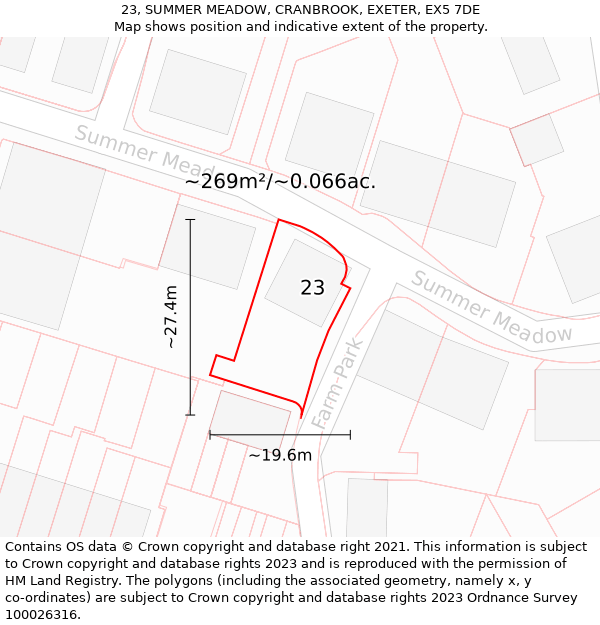 23, SUMMER MEADOW, CRANBROOK, EXETER, EX5 7DE: Plot and title map