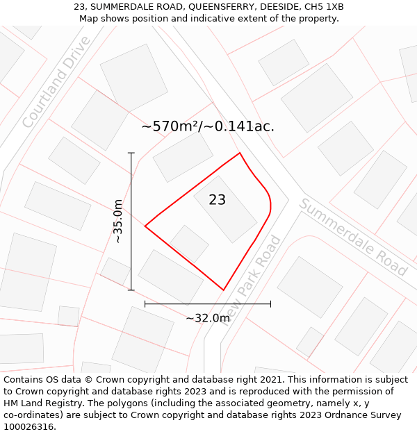 23, SUMMERDALE ROAD, QUEENSFERRY, DEESIDE, CH5 1XB: Plot and title map