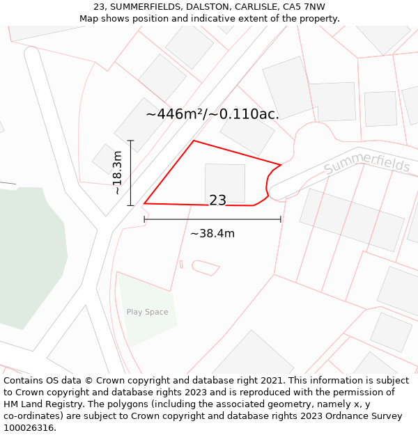 23, SUMMERFIELDS, DALSTON, CARLISLE, CA5 7NW: Plot and title map