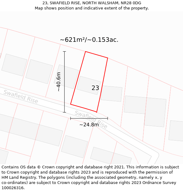 23, SWAFIELD RISE, NORTH WALSHAM, NR28 0DG: Plot and title map