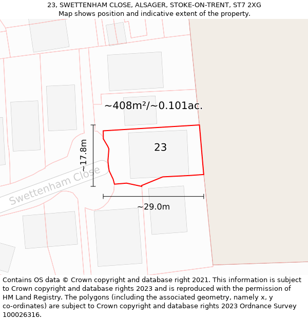 23, SWETTENHAM CLOSE, ALSAGER, STOKE-ON-TRENT, ST7 2XG: Plot and title map