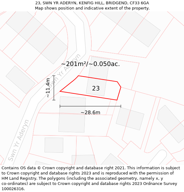 23, SWN YR ADERYN, KENFIG HILL, BRIDGEND, CF33 6GA: Plot and title map