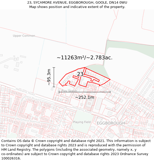 23, SYCAMORE AVENUE, EGGBOROUGH, GOOLE, DN14 0WU: Plot and title map