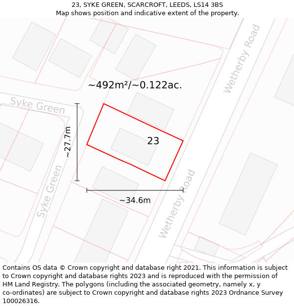 23, SYKE GREEN, SCARCROFT, LEEDS, LS14 3BS: Plot and title map