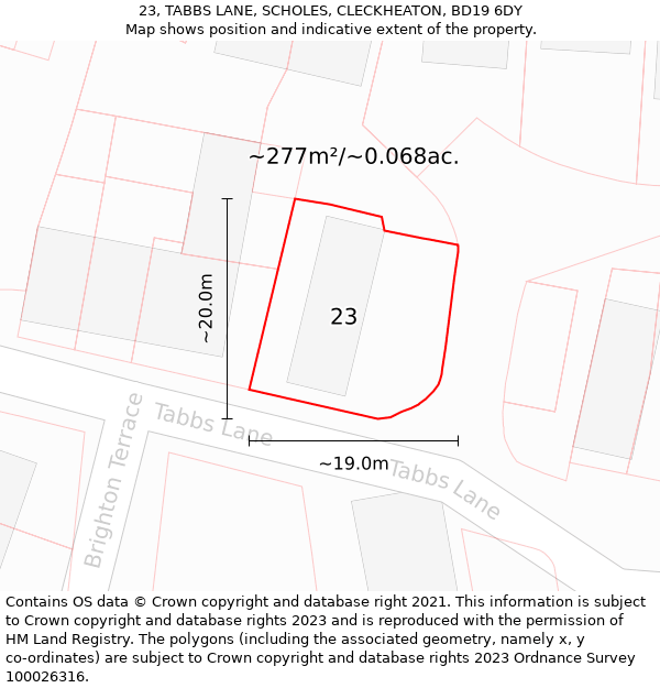 23, TABBS LANE, SCHOLES, CLECKHEATON, BD19 6DY: Plot and title map