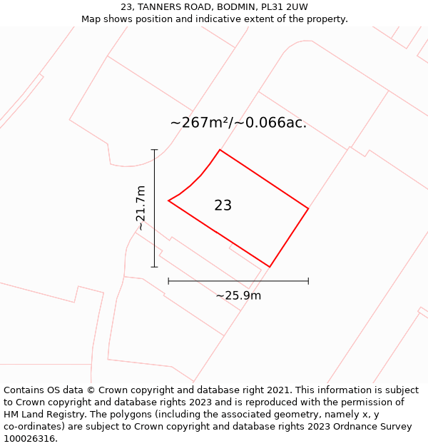 23, TANNERS ROAD, BODMIN, PL31 2UW: Plot and title map