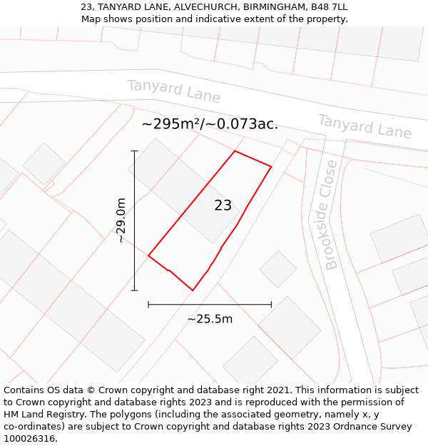 23, TANYARD LANE, ALVECHURCH, BIRMINGHAM, B48 7LL: Plot and title map