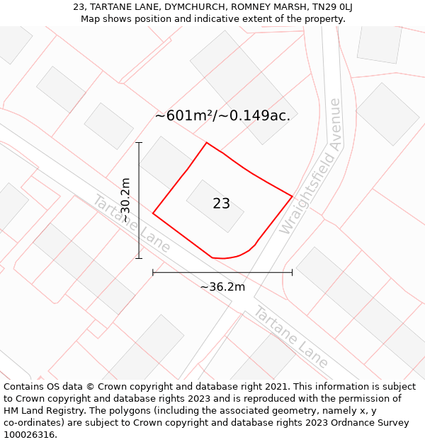 23, TARTANE LANE, DYMCHURCH, ROMNEY MARSH, TN29 0LJ: Plot and title map