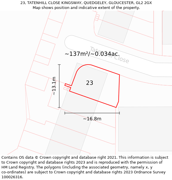 23, TATENHILL CLOSE KINGSWAY, QUEDGELEY, GLOUCESTER, GL2 2GX: Plot and title map