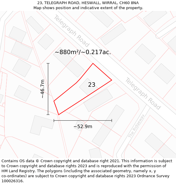 23, TELEGRAPH ROAD, HESWALL, WIRRAL, CH60 8NA: Plot and title map