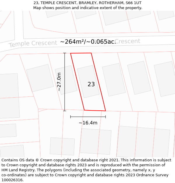 23, TEMPLE CRESCENT, BRAMLEY, ROTHERHAM, S66 1UT: Plot and title map