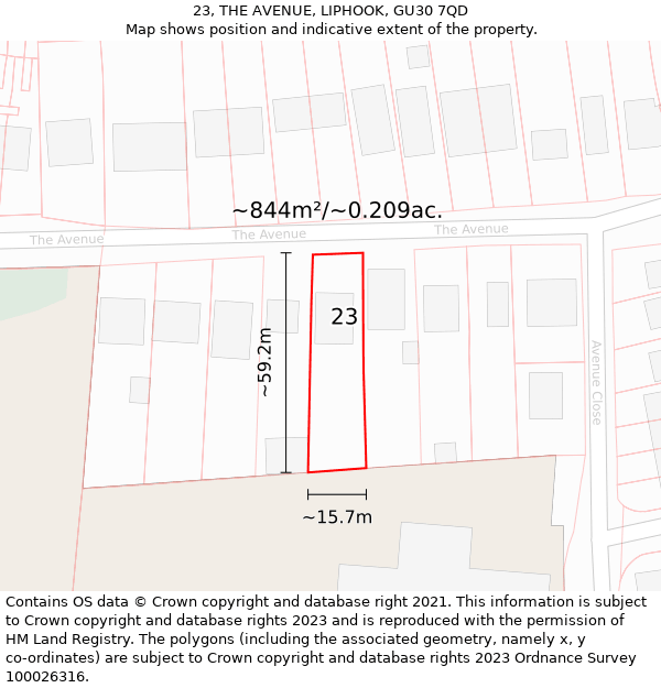 23, THE AVENUE, LIPHOOK, GU30 7QD: Plot and title map