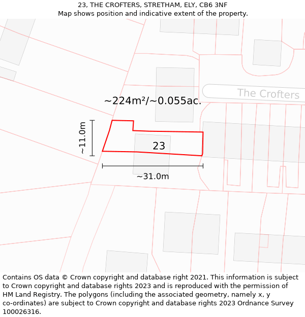 23, THE CROFTERS, STRETHAM, ELY, CB6 3NF: Plot and title map