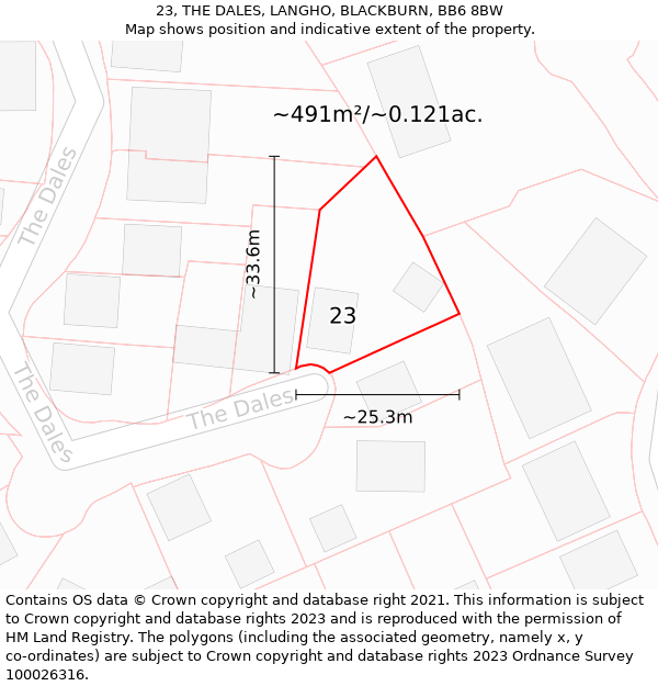 23, THE DALES, LANGHO, BLACKBURN, BB6 8BW: Plot and title map