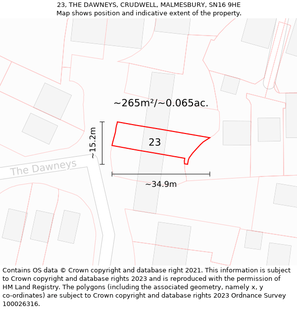 23, THE DAWNEYS, CRUDWELL, MALMESBURY, SN16 9HE: Plot and title map