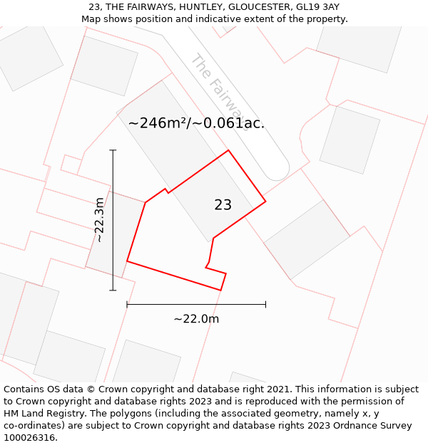 23, THE FAIRWAYS, HUNTLEY, GLOUCESTER, GL19 3AY: Plot and title map