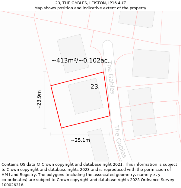 23, THE GABLES, LEISTON, IP16 4UZ: Plot and title map